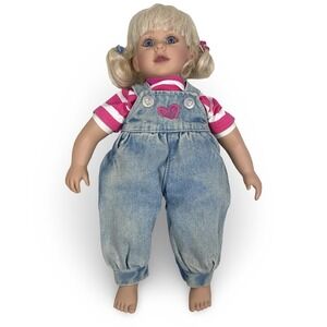 Vintage 1997 My Twinn Cuddly Sisters Doll Blonde Blue Eyes Denim Overalls
